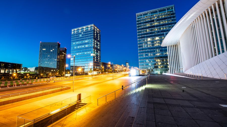 blue hour luxembourg city traffic